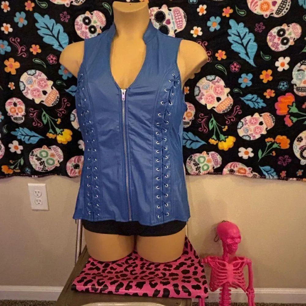 Lydia Lace Up Corset Top in Royal Blue